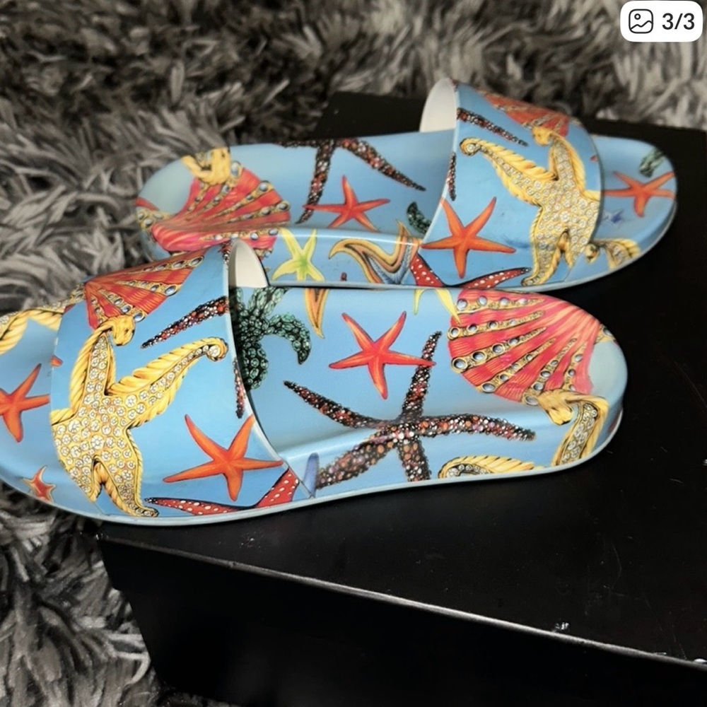 Versace Multicolor Seashell Pattern Slides - image 3
